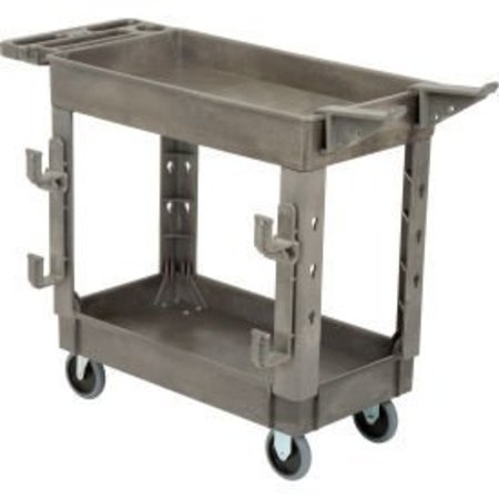 Global Equipment Tray Top Utility Cart W/Ladder Holder   Hooks, 2 Shelf, 38"Lx17-1/2"W, Gray 800371